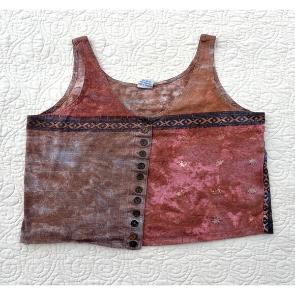 Chachet Tops - Vintage 90s Y2K Chachet Tie Dye Boho Button Up Hippie Festival Crop Tank Top L